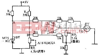 温敏二极管电桥0-100度温度计电路原理图