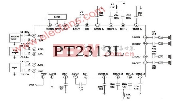 pt2313设计的低音炮电路图简介