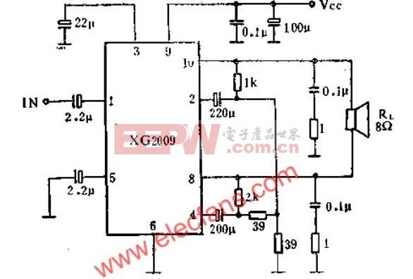 多功能XG2009双声道音频功率放大电路