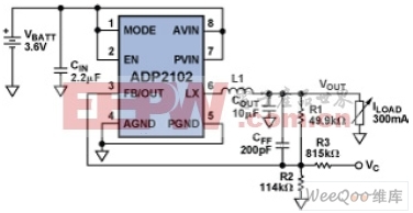 采用控制电压VC实现动态电压调整的降压转换器电路