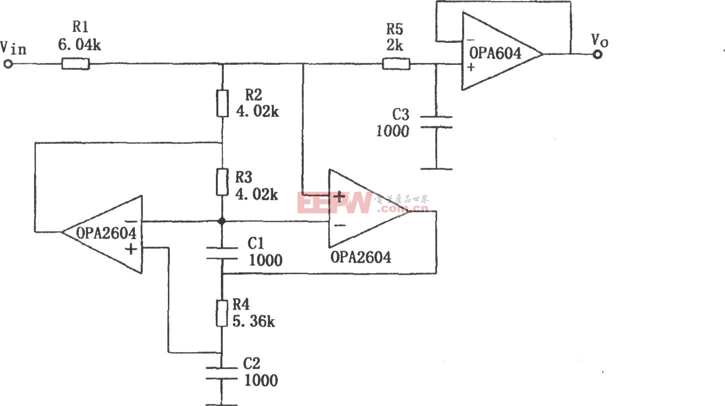 OPA2604制作的三阶低通滤波器电路