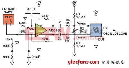 AD8138驅動CAN收發器電路圖