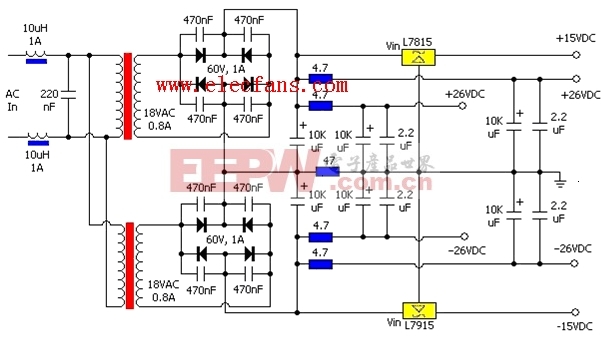 开关稳压电源电路图输出正负15v