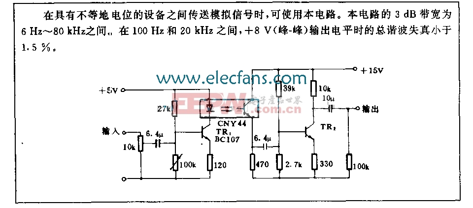 CNY44光电隔离电路(可用在不等地电位的设备