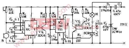 声控延时熄灯开关电路图