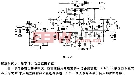 STK3048和STK6153组合的高品质功放电路原理图