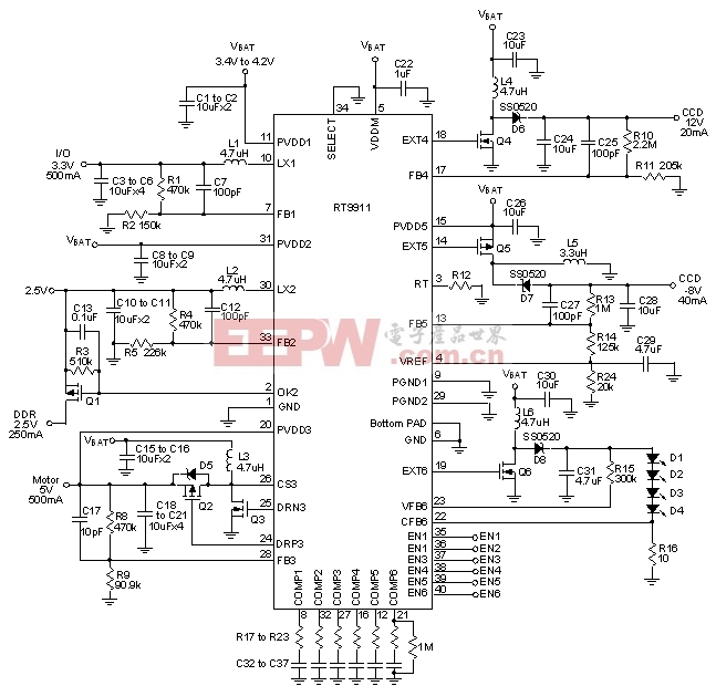 rt9911应用电路 (6通道dcdc转换器)