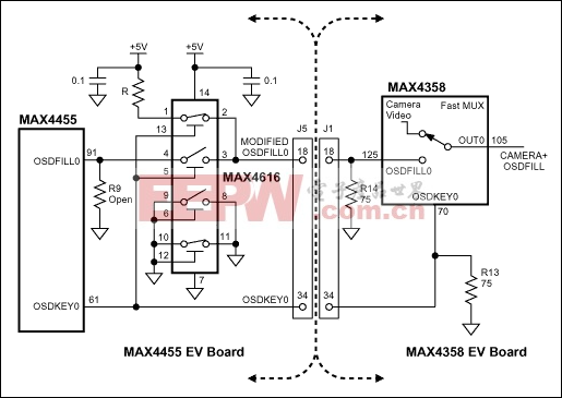 图2. MAX4455评估板通道0的改进电路