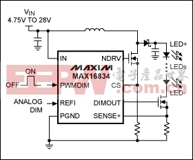 Figure 4. A boost driver with a wide, 3000:1 dimming range and built-in protection circuitry can be used for LCD backlighting in automotive infotainment applications.