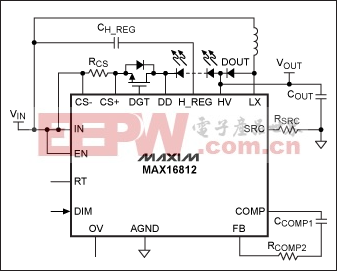 Figure 3. A buck-boost driver topology should be used in applications in which the input voltage varies above or below the total HB LED string voltage.