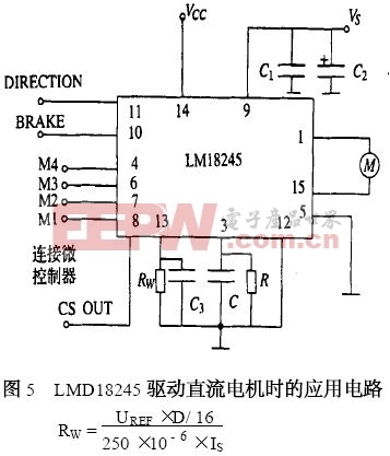 LMD18245驱动直流电机时的应用电路