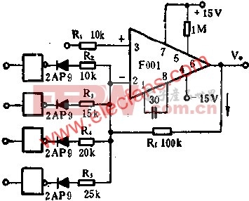 F011运放组成的数控增益放大器电路图