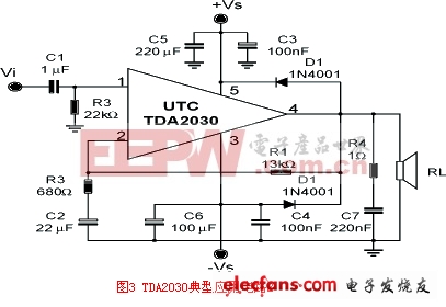 简易TDA2030音频功率放大电路