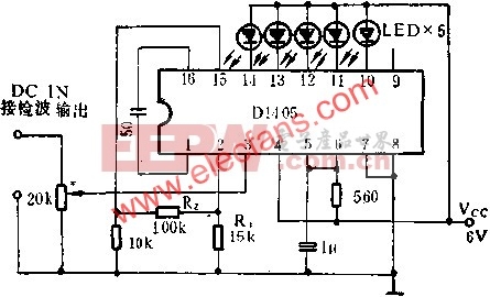 D1405集成电路作直流电平指示器的应用电路图  www.elecfans.com