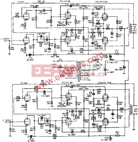 60W*2线性标准式电子管扩音机电路原理图  www.elecfans.com