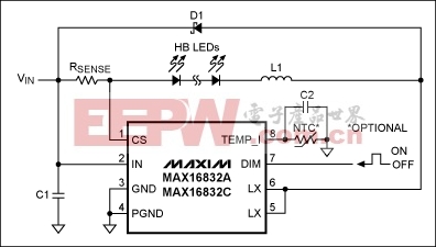 Figure 1. This application circuit is typical for the MAX16832.