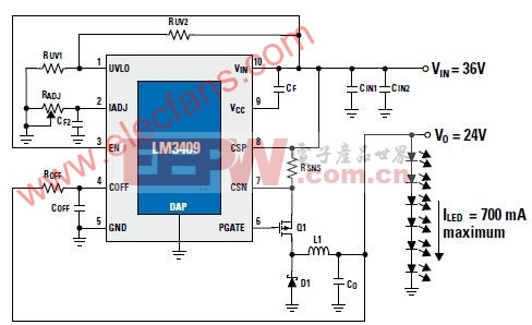 LM3409—可驱动高功率LED的PowerWise PFE