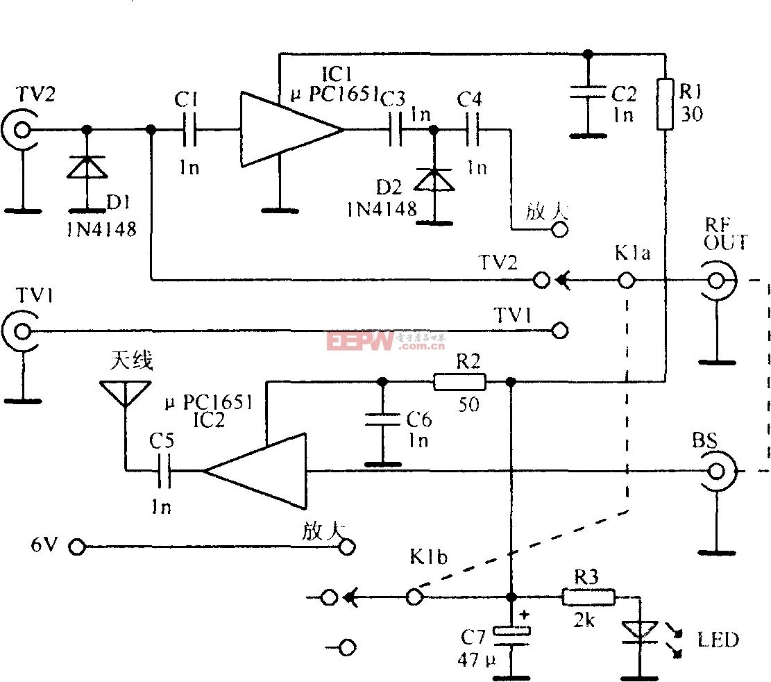 uPC1651组成的电信号转换放大器电路图
