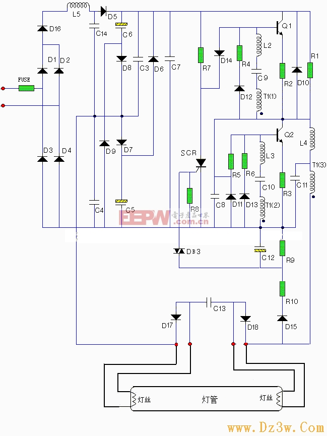 欧普40瓦电子节能灯(OP-YZ40D)电路图
