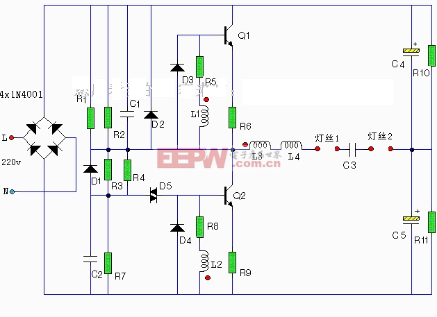 24W电子镇流器电路图