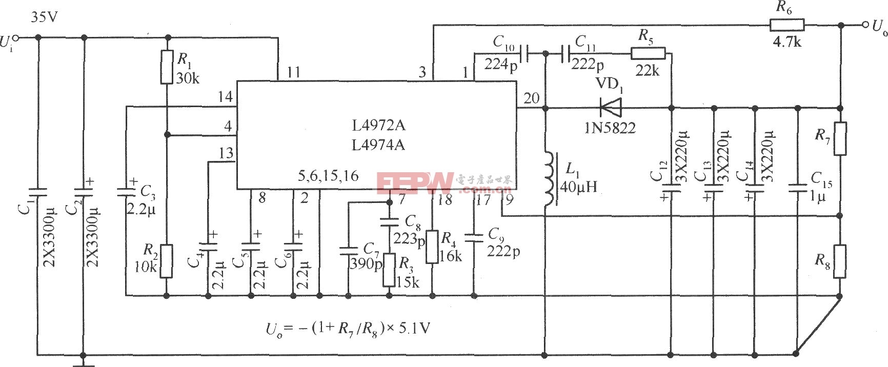 由LTC1628-SYNC構成的輸出為5V、5A，3.3V、5A雙路直流穩壓電源電