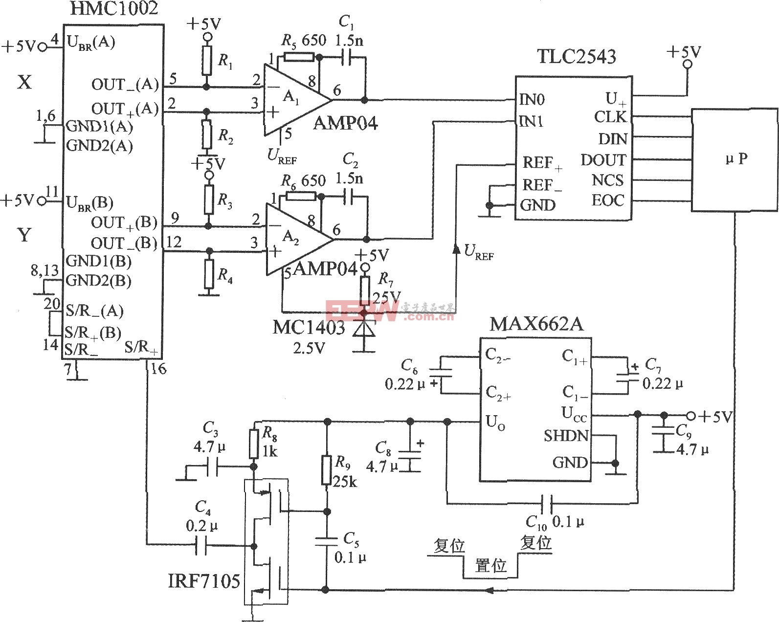 带S／R电路和串行接口的双轴磁场传感器应用电路(集成磁场传感器H