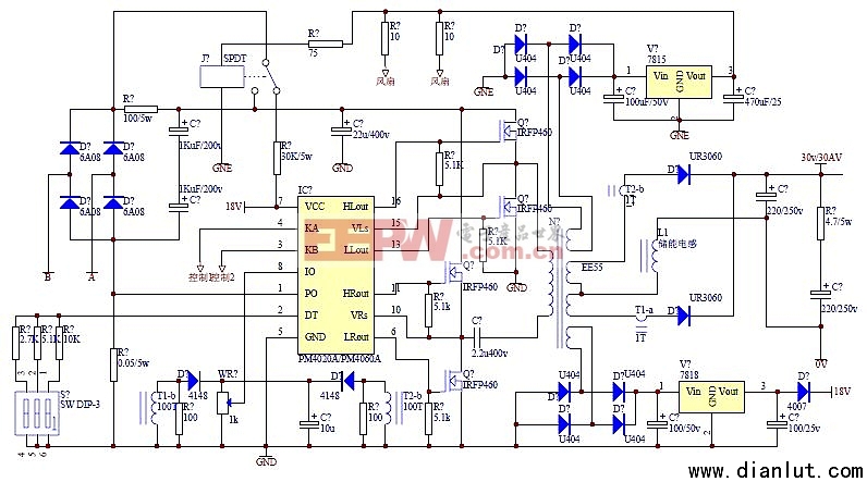 pm4020a/pm4060a构成的大功率开关电源电路图