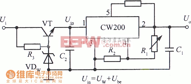 CW200组成的高输入电压集成稳压电源电路之二电路