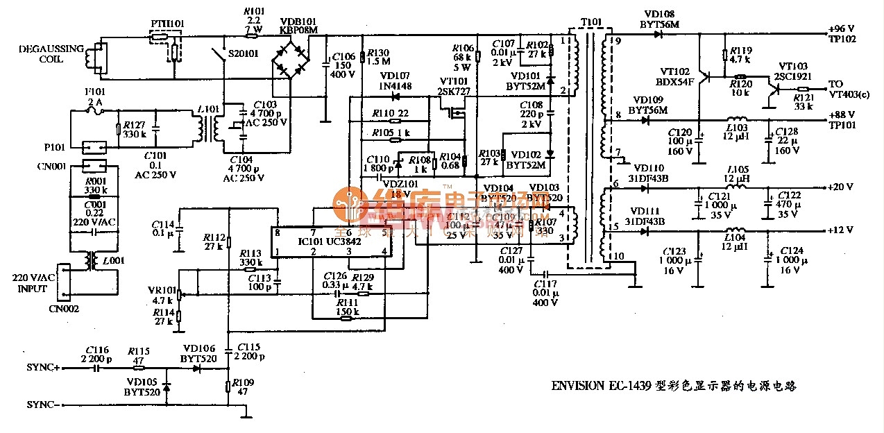 ENVISION EC-1439型彩色显示器的电源电路