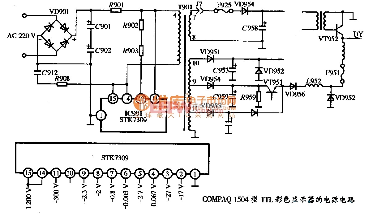 COMPAQ 1504型TTL彩色显示器的电源电路