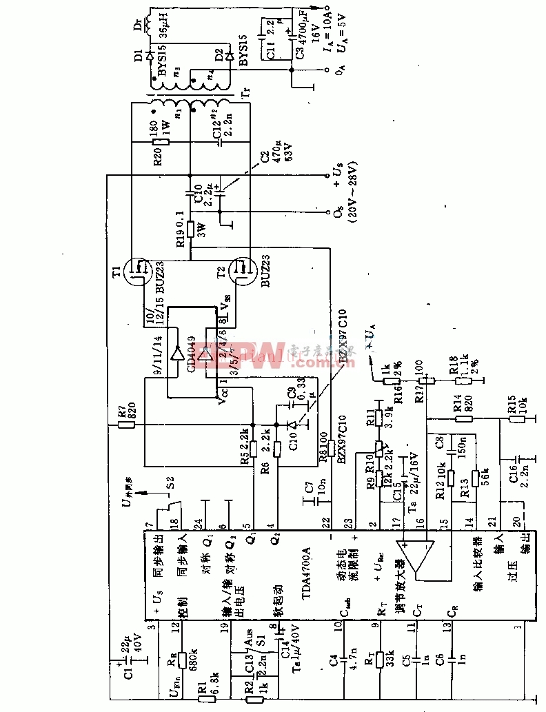 80v—12v／10A直流电压变换器电路一