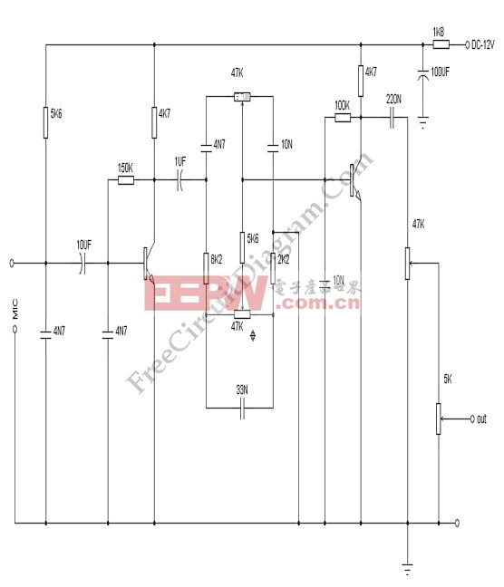 麦克风音调控制前级放大器-其他控制电路图-电子产品