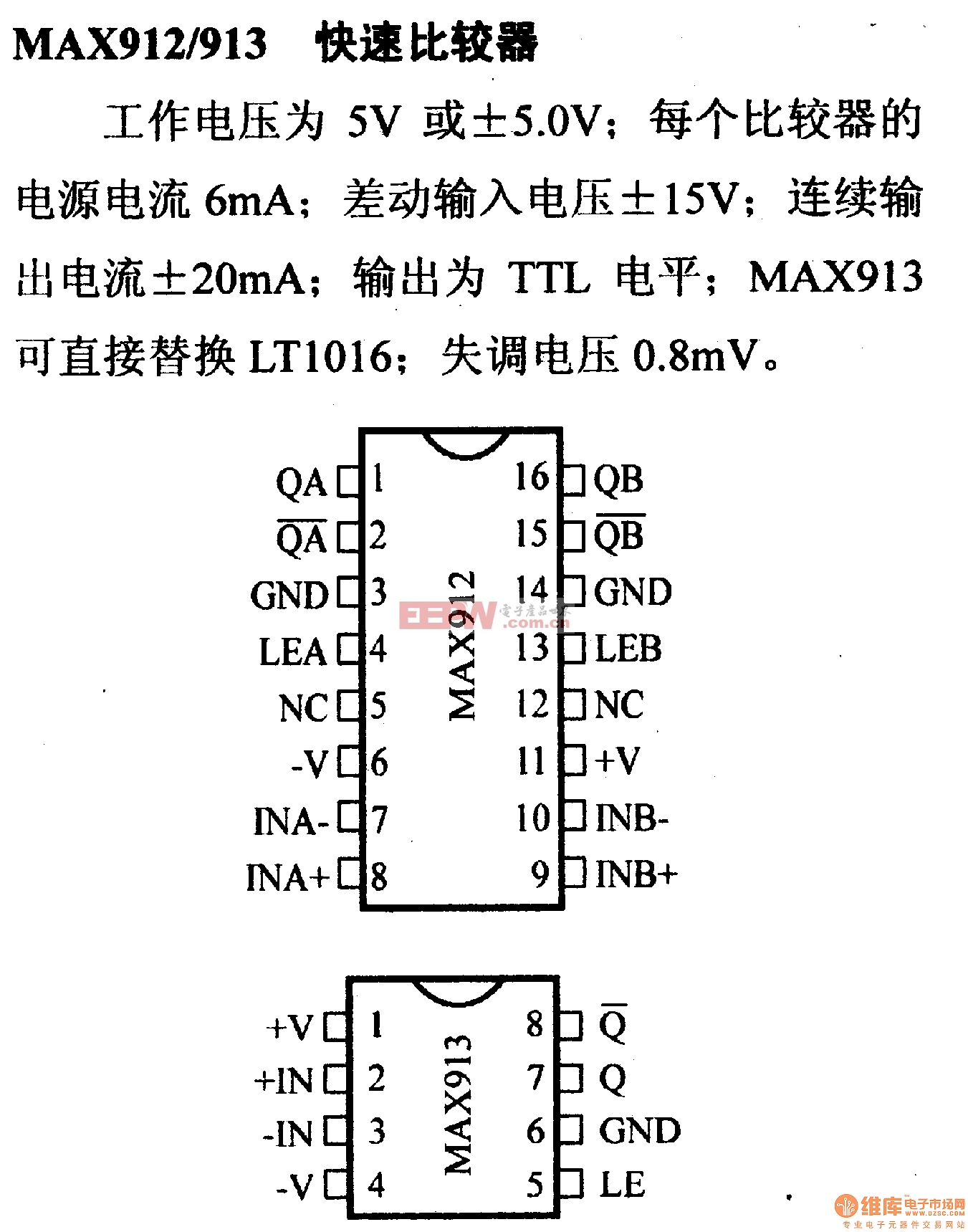 电路引脚及主要特性max912913快速比较器