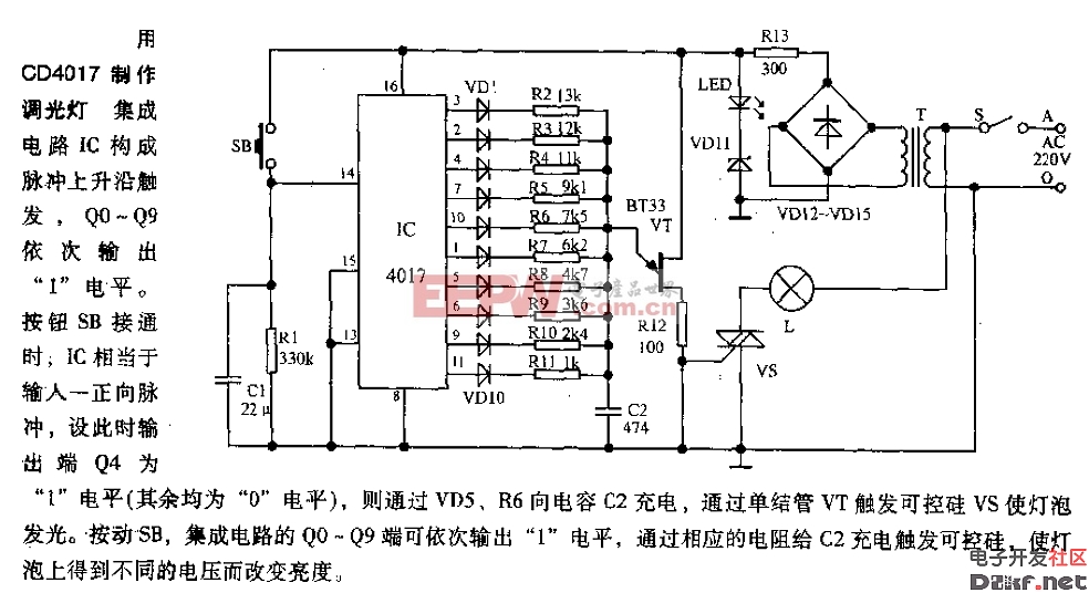 用cd4017制作的调光灯电路