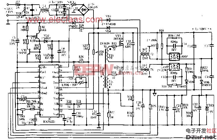 用KA7522D作为控制器的32W双管荧光灯电子镇流器电路 http://