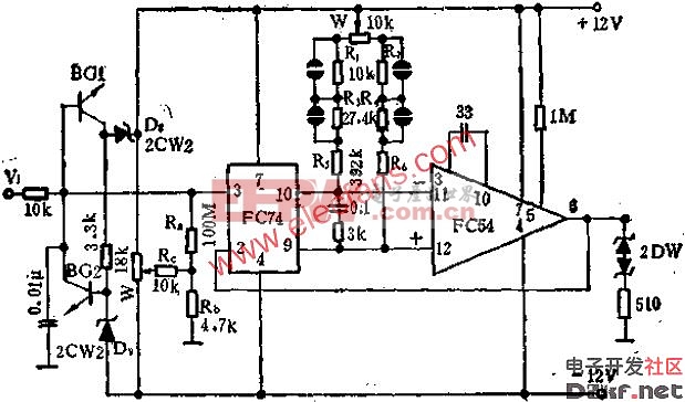 FC74与FC54运放构成的电压跟班器电路图  