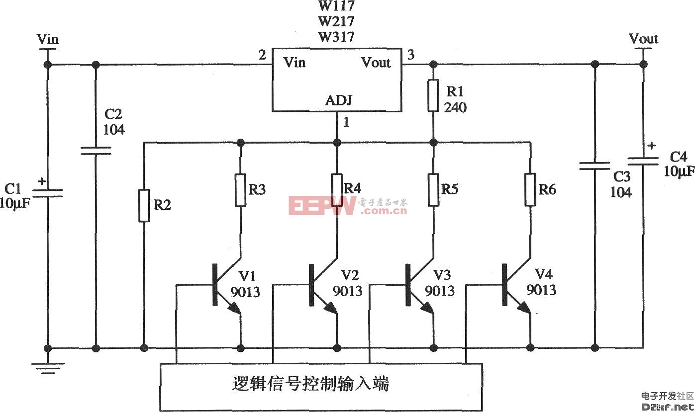 由Wll7／W217／W317构成的可进行数字选择输出电压的稳压器应用电