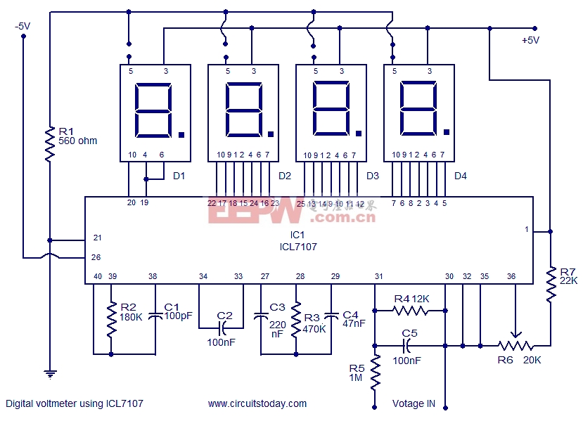 使用ICL7107数字电压表电路_电路图_电子产品世界