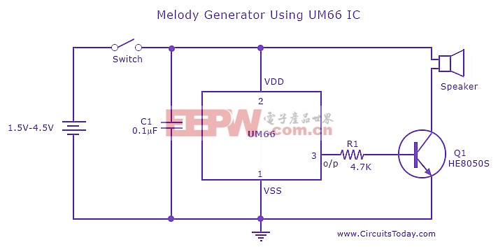 旋律发生器电路使用的UM 66集成电路
