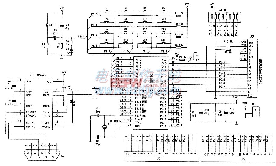 自制简单实用的51单片机开发板电路图AT89S52 Evaluation Board