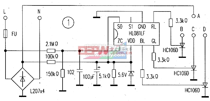 七彩闪光LED灯带控制电路HL081 LED control circuit