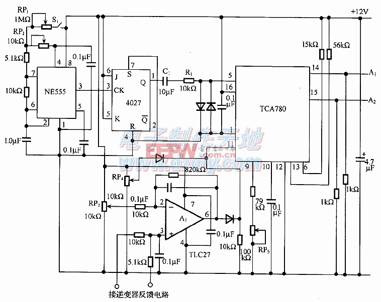 直流/交流逆变器的PWM控制电路图TCA780 APPLICATION