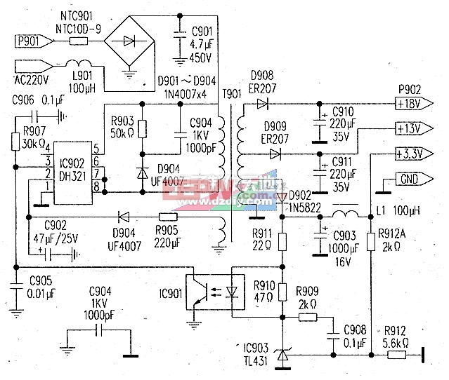 皇视(HSR2080)DVB电源板DH321 power supply