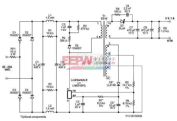 LNK616-5W通用输入电源电路图LNK616 POWER SUPPLY