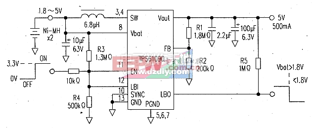 用1.8V供电可输出5V的升压电路（TPS60109升压电源）TPS60109 step-up power supply