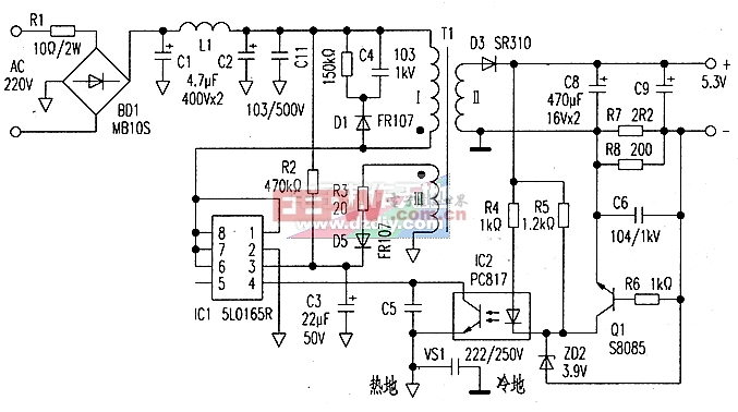 5L0165R电源适配器电路及故障检修