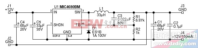 MIC4680  +12V to C12V/150mA Buck-Boost Converter