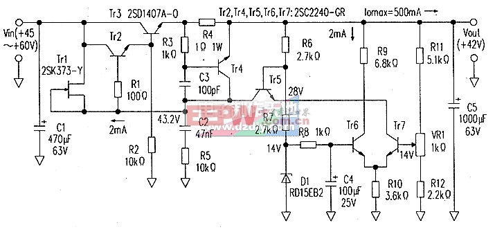 输出40V～80V的串联稳压电路图regulated power supply