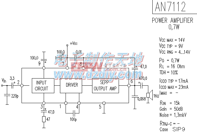 AN7112小功放电路图，AN7112 AMPLIFIER