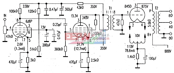 845D电子管功率放大器电路图845D Tube amplifier schematics